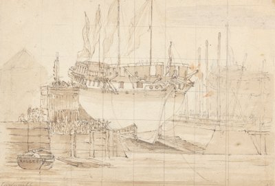 Zeilschip in Dok, Boeg Vooruit: Geschaald voor Tracering door Joseph Cartwright