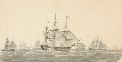 Zijaanzicht van Slagschip Omringd door Verschillende Anderen in Zware Zee door Joseph Cartwright