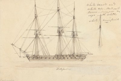 Zijaanzicht van enkele korvet en top van enkele mast, Hotspur door Joseph Cartwright