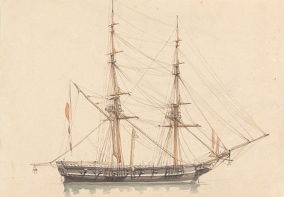 Enkele brigantijn, zeilen gestreken door Joseph Cartwright