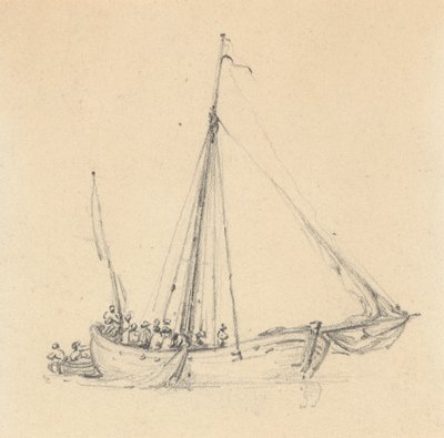 Enkele Ketch, Boeg Vooruit; Roeiboot Achter door Joseph Cartwright