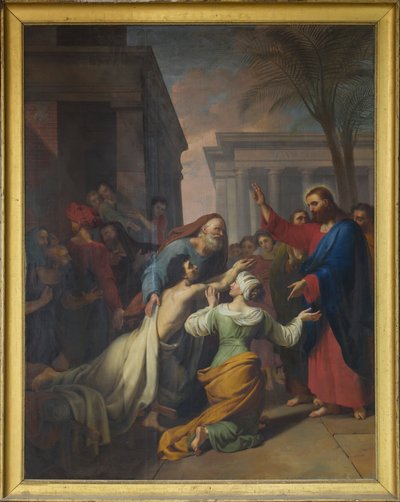 De opstanding van de zoon van de weduwe van Naim. Olie op doek door Jacques Chabord (1786-1848). Schip van de kathedraal van Sens door Joseph Chabord