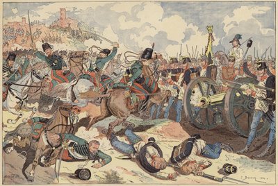Slag bij Solferino, Italië, Tweede Italiaanse Onafhankelijkheidsoorlog, 24 juni 1859 (kleur litho) door Joseph Charles (after) Beuzon