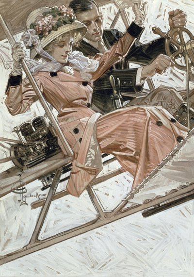 Man en Vrouw in Vliegtuig door Joseph Christian Leyendecker