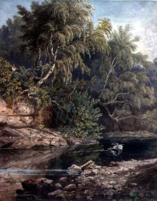 Boslandschap, met een geschrokken reiger door Joseph Clayton Bentley