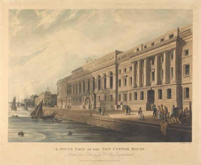 Een zuidelijk uitzicht op het nieuwe douanehuis door Joseph Constantine Stadler