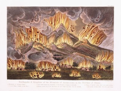 Aardbeving en Uitbarsting van de Berg Asama-yama in de Provincie Sinano, 1822 door Joseph Constantine Stadler