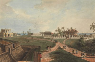 Regeringshuis & Raadshuis, Fort Marlborough, Benkulen, Sumatra, 1799 door Joseph Constantine Stadler