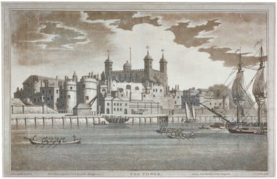 Uitzicht op de Tower of London vanaf de rivier de Theems met boten op de rivier, 1795 door Joseph Constantine Stadler