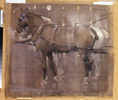 Paarden bij gaslicht door Joseph Crawhall