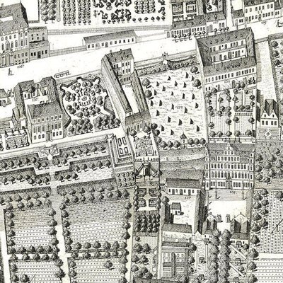 Detail van een kaart van Wenen met 135 Alsergrund waar Mozart en zijn familie woonden in 1788 door Joseph Daniel Huber