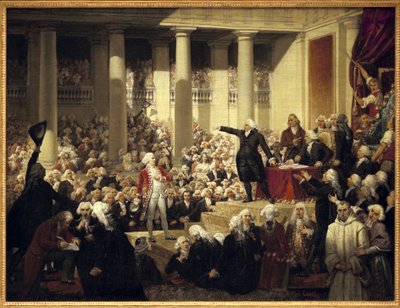 Franse Revolutie: Honore Gabriel (Honore-Gabriel) Riqueti, Graaf van Mirabeau (1749-1791) voor Monsieur de Henri Evrard (Henri-Evrard), Markies van Dreux Breze (Dreux-Breze) (1762-1829) bij de Vergadering van Afgevaardigden, 23 juni door Joseph Desire Court