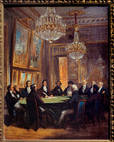 De hertog van Orleans ondertekent de proclamatie van de luitenant-generaal van het koninkrijk op 31/07/1830 in het Koninklijk Paleis door Joseph Desire Court