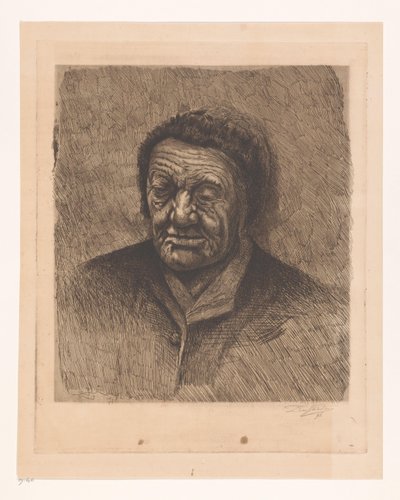 Portret van een onbekende oude vrouw door Joseph Dujardin (signed by artist)