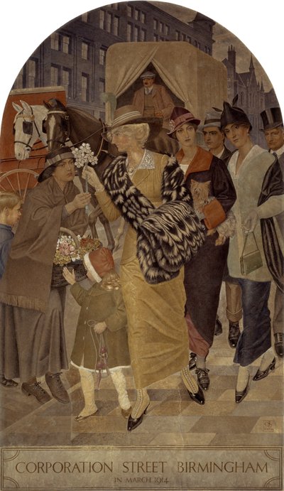Corporation Street, Birmingham in maart 1914 door Joseph Edward Southall