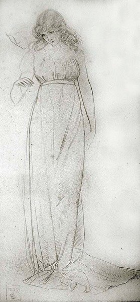 Figuurstudie van een meisje dat naar beneden kijkt door Joseph Edward Southall