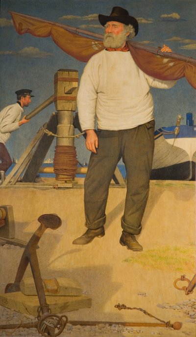 Visser die een Zeil Draagt, 1907 door Joseph Edward Southall