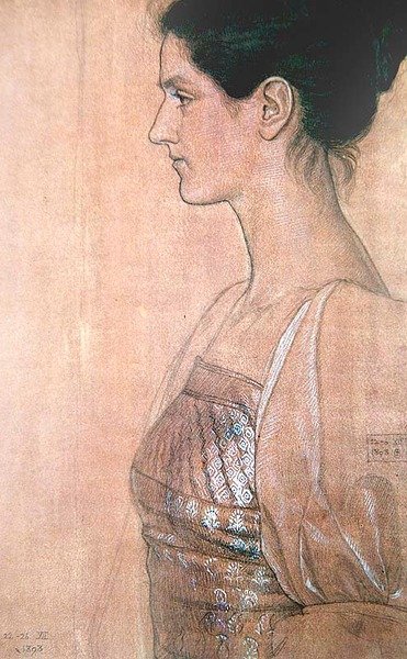 Halflang profiel van een jonge dame door Joseph Edward Southall