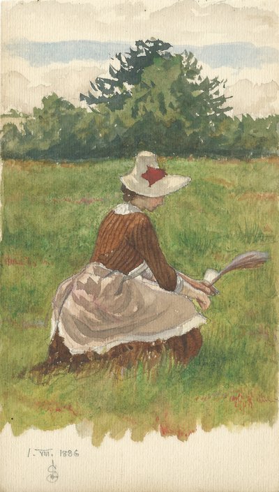 Vrouw verzamelt strandgras 1.VIII.1886, 1886 door Joseph Edward Southall