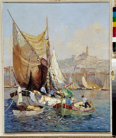 Vissers in de oude haven van Marseille door Joseph Emanuel Van Den Bussche