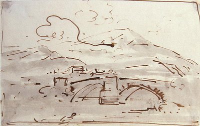 Landschap met een brug door Joseph Farington