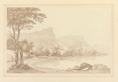Lodore Rotsen watervallen huisje in de verte door Joseph Farington