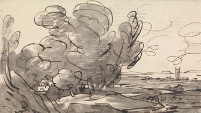 Bomen met een Verre Kerk aan de Rechterkant door Joseph Farington