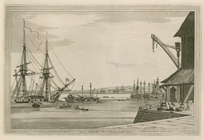 Uitzicht op Greenwich vanaf Deptford Yard door Joseph Farington