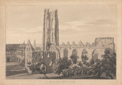 Uitzicht op de Sint-Niklaaskerk in Valenciennes na de Belegering door Joseph Farington