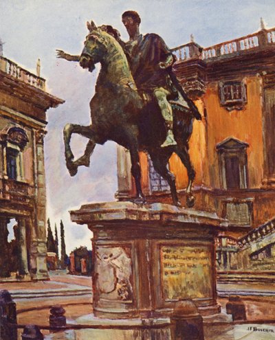 Rome: Het standbeeld van Marcus Aurelius, Piazza del Campidoglio door Joseph Felix Bouchor