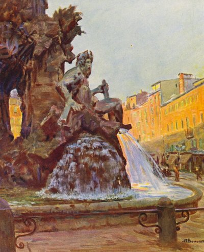 Rome: Piazza Navona, La Fontaine du Bernin door Joseph Felix Bouchor