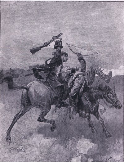 Slaat een van hen van zijn paard (litho) door Joseph Finnemore