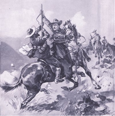 De vangst van veldkornet Swanepool, illustratie uit Na Pretoria: De Guerrillaoorlog, 1902 door Joseph Finnemore