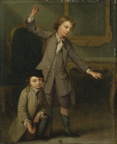 Twee jongens van de Nollekens familie, waarschijnlijk Joseph en John Joseph, spelen met tollen door Joseph Francis Nollekens