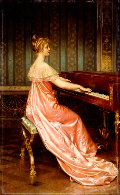 Elegante Dame zittend aan Piano-Forte door Joseph Frederick Charles Soulacroix