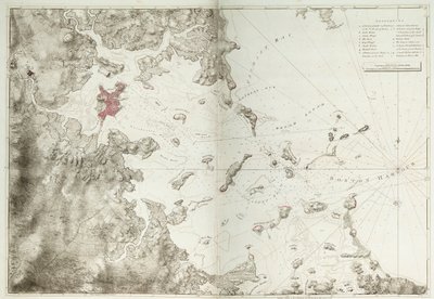 Een kaart van de haven van Boston door Joseph Frederick Wallet DesBarres