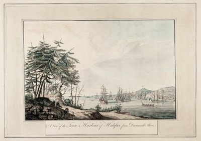 Een uitzicht op de stad en haven van Halifax, vanaf de kust van Dartmouth, ca. 1777 door Joseph Frederick Wallet DesBarres