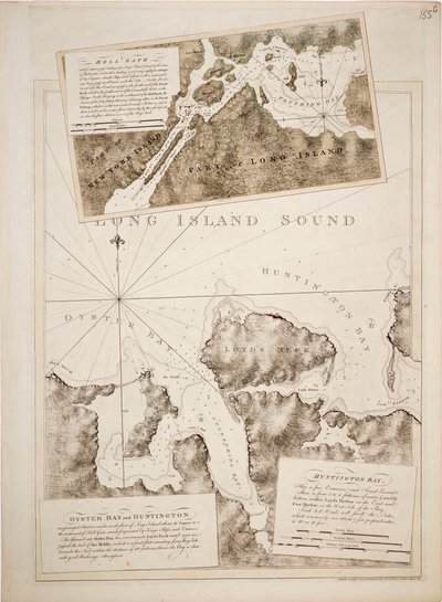 Kaart van Oyster Bay en Huntington Bay, Long Island Sound door Joseph Frederick Wallet DesBarres