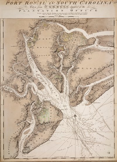 Kaart van Port Royal in South Carolina, Verenigde Staten van Amerika door Joseph Frederick Wallet DesBarres