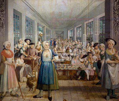 Wetter Brothers textielfabriek in Orange, Provence in 1764, stofdrukafdeling, door Joseph Maria Gabriel Rossetti, Frankrijk door Joseph Gabriel Rossetti