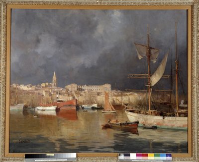 De oude haven van Marseille in stormachtig weer door Joseph Garibaldi