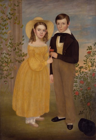 Een jongen en een meisje in een tuin door Joseph Goodhue Chandler