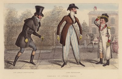 Dandies van vroeger (gekleurde gravure) door Joseph Grego