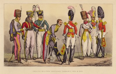 Engelse militaire uniformen (cavalerie) 1821 en 1822 (gekleurde gravure) door Joseph Grego