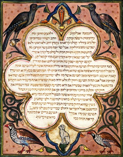Pagina uit een Hebreeuwse Bijbel met vogels, 1299 door Joseph Ha Zarefati