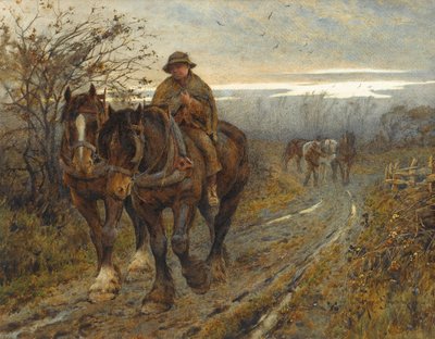 Vermoeide beesten keren terug van de ploeg, 1894 door Joseph Harold Swanwick
