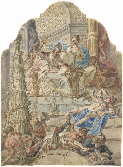 Sint Augustinus onderwerpt ketterij met bliksemschichten uit zijn pen door Joseph Hartmann