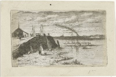 Riviergezicht met een stoomboot door Joseph Hartogensis