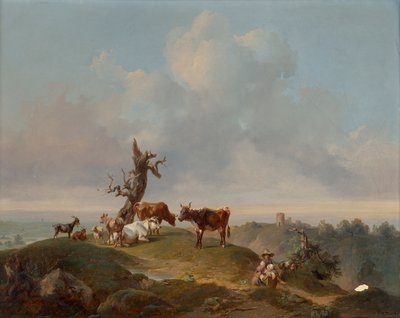 Koeien en geiten in de wei door Joseph Heicke