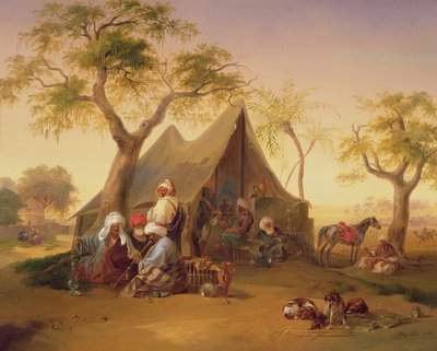 Sheiks die Koffie drinken voor een Tent, 1842 door Joseph Heicke